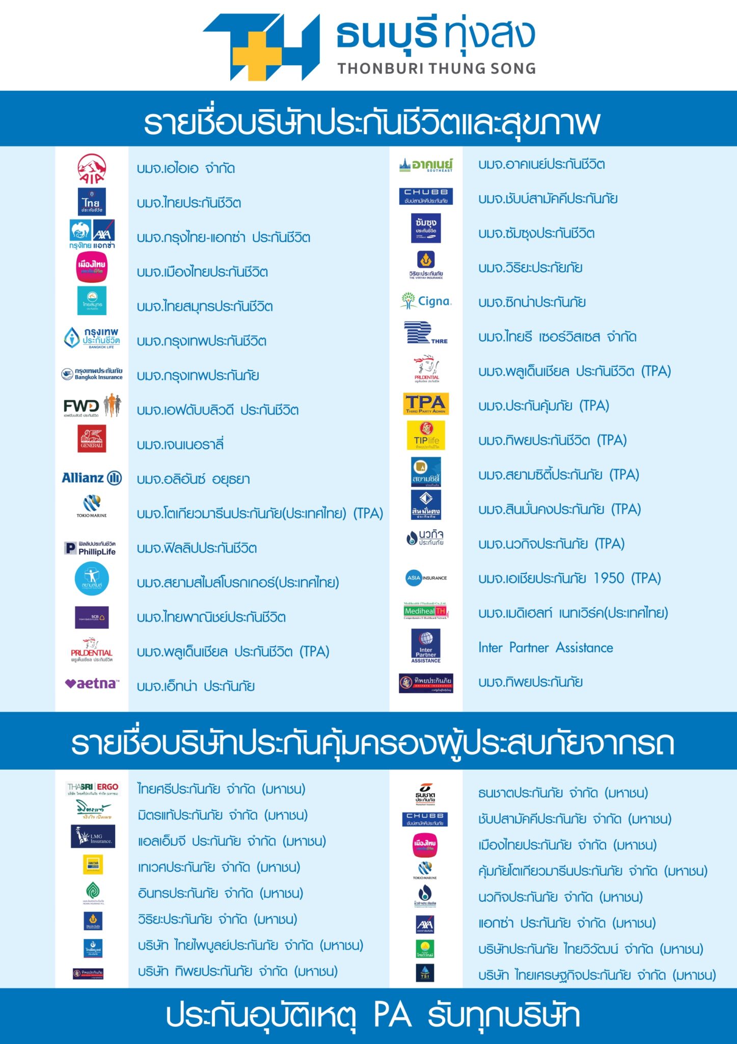 รายชื่อบริษัทประกันชีวิตและสุขภาพ รพ ธนบุรี ทุ่งสง